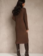 unigirl Rochie tricotată Maro cu Viscoză Decorată cu Broșă Metalică Titavea