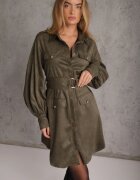 unigirl Rochie Utility cu croială de cămașă din piele întoarsă sintetică Wirette Verde închis