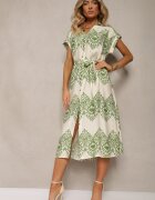 unigirl Rochie Verde-Bej Boho cu nasturi cu viscoză Decorată cu curea Mosofia