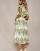 unigirl Rochie Verde-Bej Boho cu nasturi cu viscoză Decorată cu curea Mosofia