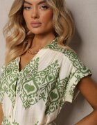 unigirl Rochie Verde-Bej Boho cu nasturi cu viscoză Decorată cu curea Mosofia