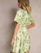 unigirl Rochie verde cloș din viscoză florală cu decolteu petrecut Zeledia