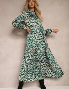 unigirl Rochie Verde Cloș Tip cămașă cu Imprimeu Fantezie Alendia