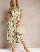 unigirl Rochie Verde cu Model Midi în stil cămașă cu curea din material Emelitta