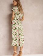 unigirl Rochie Verde cu Model Midi în stil cămașă cu curea din material Emelitta