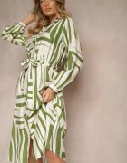 unigirl Rochie Verde din Viscoză cu croială tip cămașă cu imprimeu geometric Ninatria