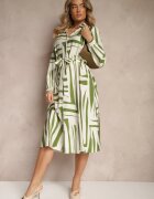 unigirl Rochie Verde din Viscoză cu croială tip cămașă cu imprimeu geometric Ninatria