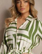 unigirl Rochie Verde din Viscoză cu croială tip cămașă cu imprimeu geometric Ninatria