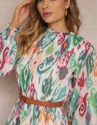 unigirl Rochie Verde Evazată cu Pliseuri și Cordon Thelosine