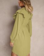 unigirl Rochie Verde Evazată Tip cămașă cu Volane și Dantelă Naik
