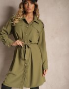 unigirl Rochie Verde în Stil Cămașă cu Curea și Nasturi Eleganți Torlina
