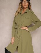 unigirl Rochie Verde în Stil Cămașă cu Curea și Nasturi Eleganți Torlina