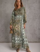 unigirl Rochie Verde Maxi Boho cu Mânecă Bufantă și Tiv Cloș Veltiana
