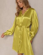 unigirl Rochie Verde Tip cămașă din satin Decorată cu zirconii și curea Miledis