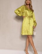 unigirl Rochie Verde Tip cămașă din satin Decorată cu zirconii și curea Miledis