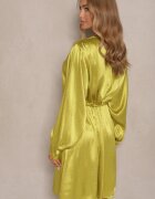unigirl Rochie Verde Tip cămașă din satin Decorată cu zirconii și curea Miledis