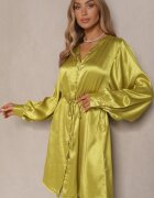 unigirl Rochie Verde Tip cămașă din satin Decorată cu zirconii și curea Miledis