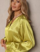 unigirl Rochie Verde Tip cămașă din satin Decorată cu zirconii și curea Miledis