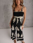 unigirl Salopetă Negru-Bej Vâscoză cu decolteu încrețit cu bretele cu pantaloni lungi Amperia