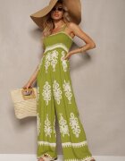 unigirl Salopetă Verde din viscoză cu decolteu încrețit și bretele cu pantaloni lungi Amperia