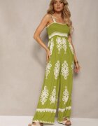 unigirl Salopetă Verde din viscoză cu decolteu încrețit și bretele cu pantaloni lungi Amperia