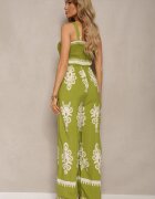 unigirl Salopetă Verde din viscoză cu decolteu încrețit și bretele cu pantaloni lungi Amperia