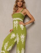 unigirl Salopetă Verde din viscoză cu decolteu încrețit și bretele cu pantaloni lungi Amperia