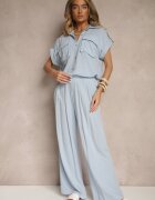 unigirl Set Albastru din Vascoză Pantaloni și Cămașă Ornat cu Buzunare Rinalienna