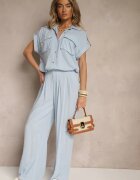 unigirl Set Albastru din Vascoză Pantaloni și Cămașă Ornat cu Buzunare Rinalienna