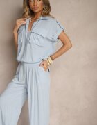 unigirl Set Albastru din Vascoză Pantaloni și Cămașă Ornat cu Buzunare Rinalienna