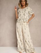 unigirl Set Bej din viscoză cu Broderie Decorativă Bluză și Pantaloni cu Croială Largă Tealenea