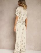 unigirl Set Bej din viscoză cu Broderie Decorativă Bluză și Pantaloni cu Croială Largă Tealenea