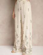 unigirl Set Bej din viscoză cu Broderie Decorativă Bluză și Pantaloni cu Croială Largă Tealenea