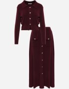 unigirl Set de tricot cu vâscoză închis cu nasturi aurii Gameria Bordo