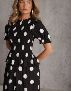 unigirl Set din viscoză de vară fustă și bluză cu bufanți și volănaș Adaste Negru