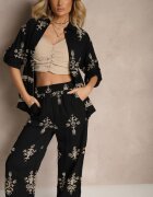 unigirl Set din viscoză Negru Boho Cămașă și Pantaloni cu broderie Helhiris