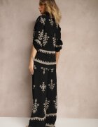 unigirl Set din viscoză Negru Boho Cămașă și Pantaloni cu broderie Helhiris