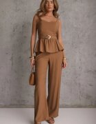 unigirl Set elegant cu viscoză și in și top cu peplum și pantaloni largi Dapera Maro