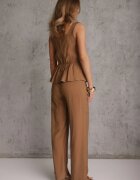 unigirl Set elegant cu viscoză și in și top cu peplum și pantaloni largi Dapera Maro