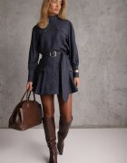 unigirl Set în stil Y2K cămașă lejeră și fustă în stil tenis cu curea Napeli Bleumarin