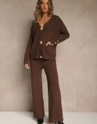 unigirl Set Maro din Tricot cu Viscoză Cardigan și Pantaloni cu Elastic Badrine