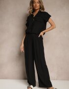 unigirl Set Negru din Viscoză Pantaloni și Cămașă Decorată cu Buzunare Rinalienna