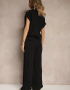 unigirl Set Negru din Viscoză Pantaloni și Cămașă Decorată cu Buzunare Rinalienna