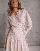 unigirl Set Roz Din Bumbac în Carouri Fustă Evazată și Bluză cu Șnur Allisa