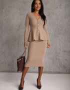 unigirl Set Tricotat Bej cu Vâscoză Elegant Cardigan și Fustă Unalaia
