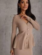 unigirl Set Tricotat Bej cu Vâscoză Elegant Cardigan și Fustă Unalaia