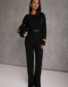 unigirl Set tricotat cu vâscoză tunică elegantă și pantaloni Lovinia Negru