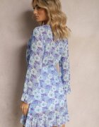 Unique Rochie scurtă albastră cu model floral cu decolteu în V Icarba