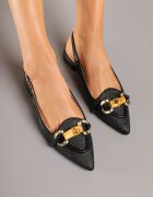 vera blum Sandale Slingback Negre din tweed cu Aplicație decorativă Davira