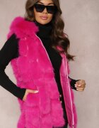  Vestă de blană fuchsia cu glugă Konessa